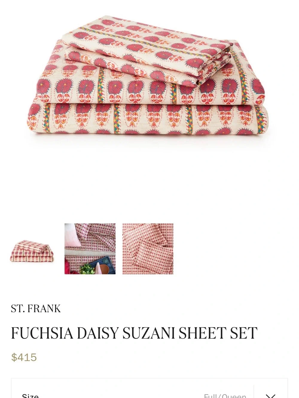 St. Frank Fuchsia Daisy Suzani Sheet Set